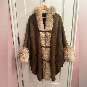 Loringhoven Vintage Fur Trim Shearling winter Poncho Coat.